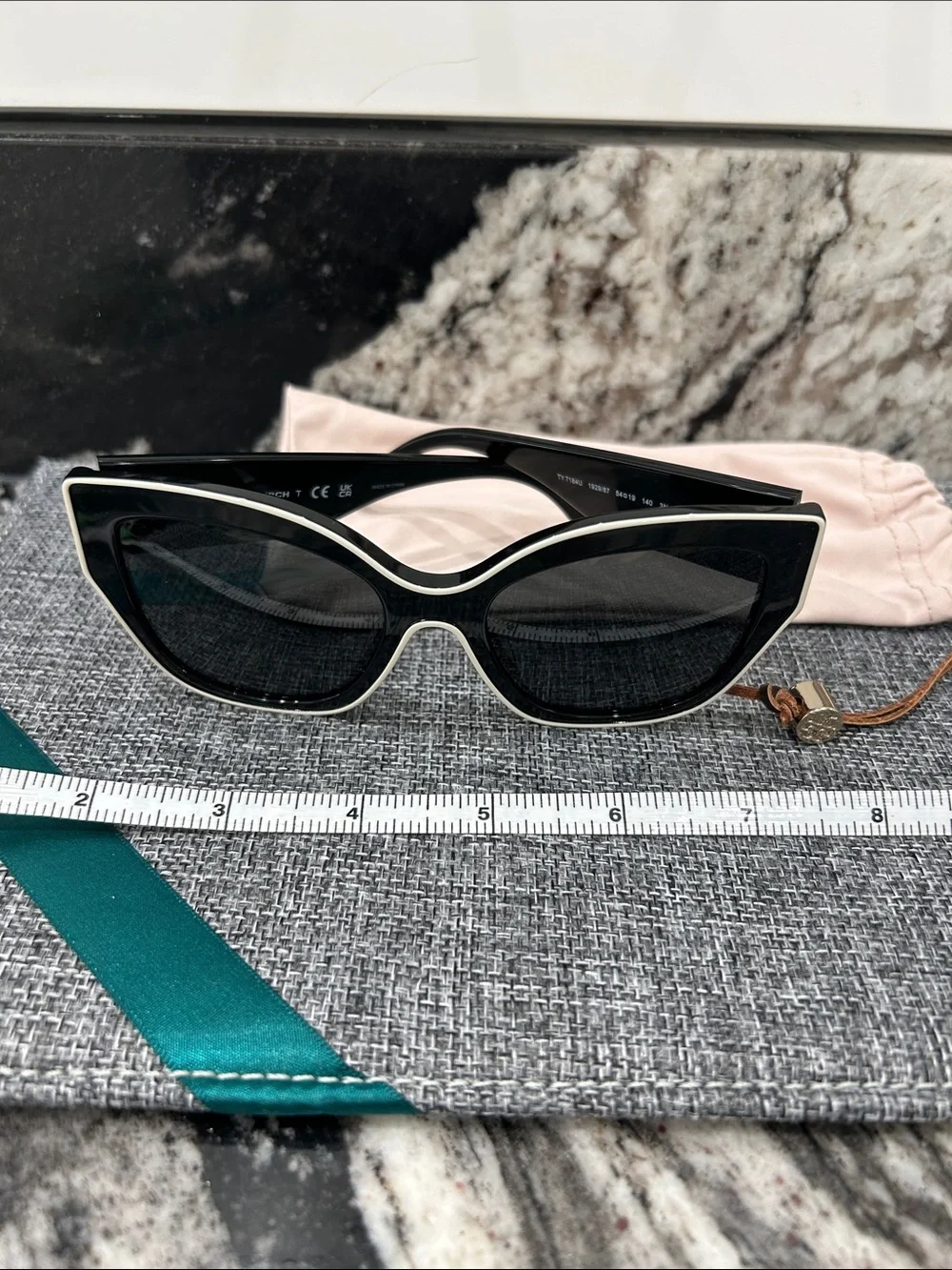 Tory Burch Black Cat-Eye Sunglasses with White Trim